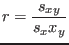 $r=\frac{s_{xy}}{s_x x_y}$