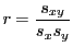 $r=\frac{s_{xy}}{s_x s_y}$