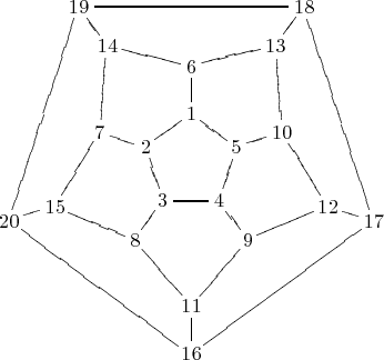        19-------------------18
          14              13
                  6
                   |
                  1
         7                10
              2        5

     15        3 ----4         12
20                                 17
             8          9

                  11
                   |
                  16
 